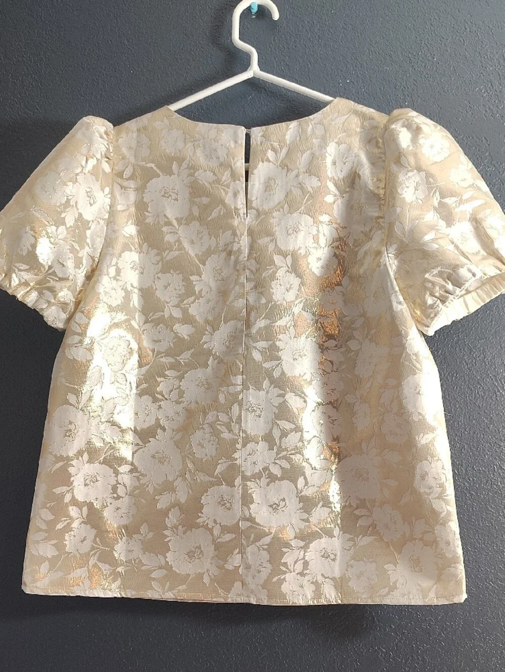 J. Crew Cream and Gold Floral Puff-Sleeve Blouse Size Small